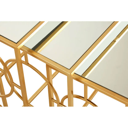 Avantis Mirrored Glass Set Of 3 Nesting Side Tables With Gold Frame