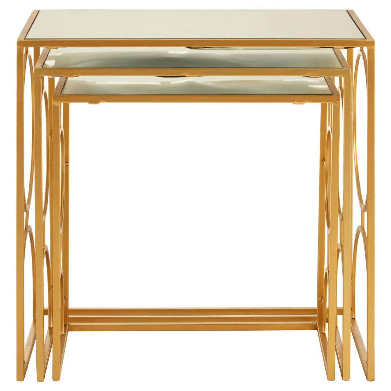 Avantis Mirrored Glass Set Of 3 Nesting Side Tables With Gold Frame