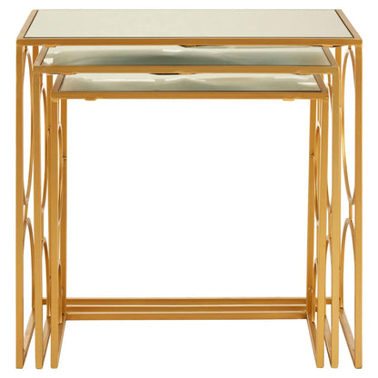 Avantis Mirrored Glass Set Of 3 Nesting Side Tables With Gold Frame