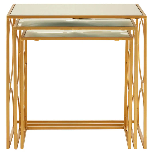 Avantis Mirrored Glass Set Of 3 Nesting Side Tables With Gold Frame
