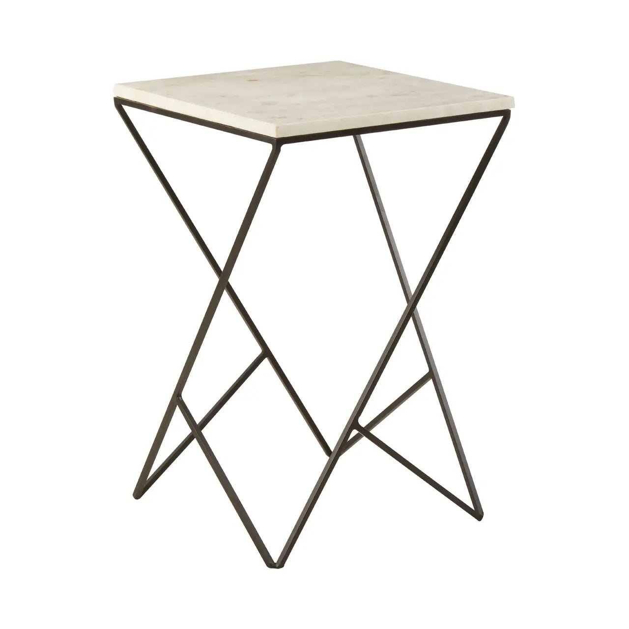 Shalimar Square Marble Top Side Table With Black Metal Frame