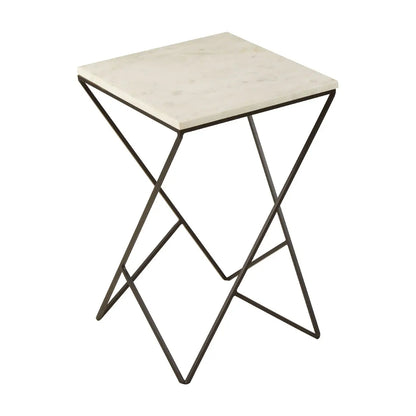 Shalimar Square Marble Top Side Table With Black Metal Frame