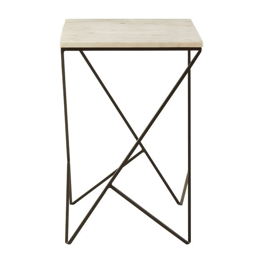 Shalimar Square Marble Top Side Table With Black Metal Frame