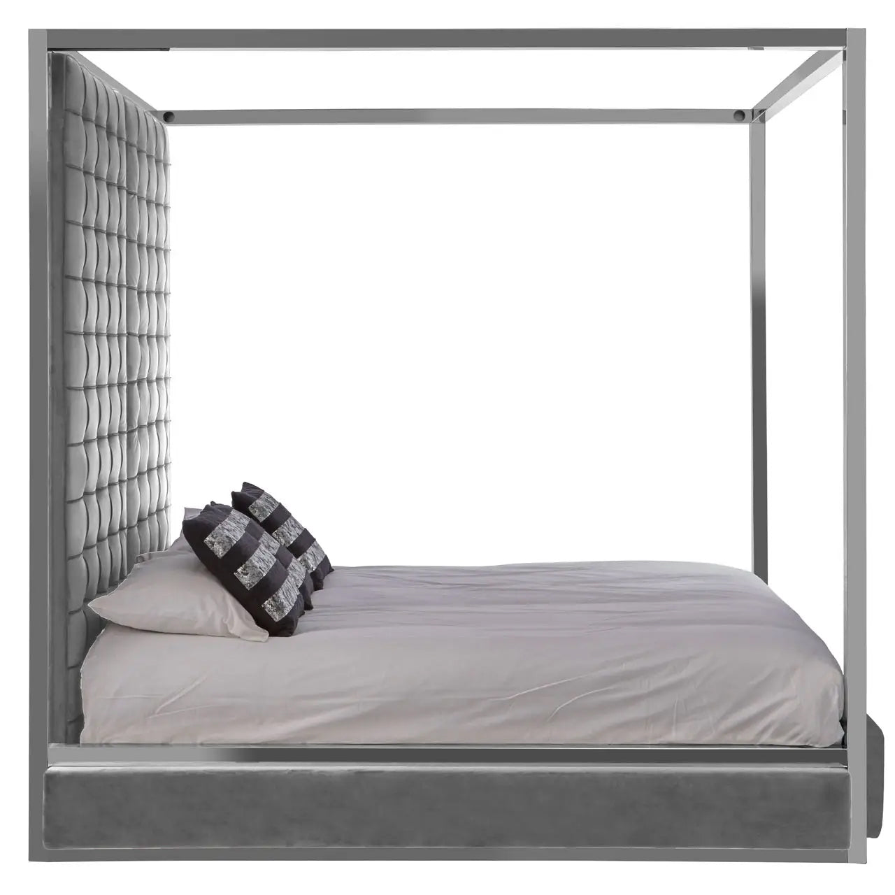 Piermount Velvet Double Bed In Grey