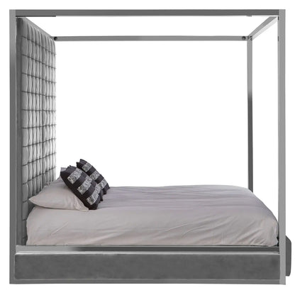 Piermount Velvet Double Bed In Grey