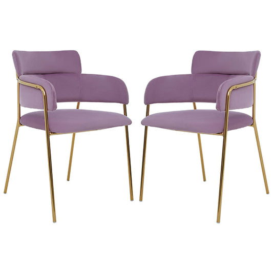 Tamzin Pink Velvet Dining Chairs With Gold Legs In Pair