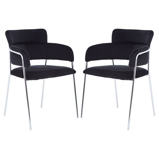 Tamzin Black Channel Dining Chairs With Silver Legs In Pair