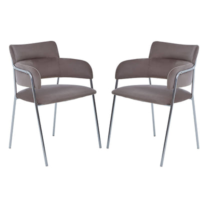 Tamzin Mink Velvet Dining Chairs With Silver Legs In Pair