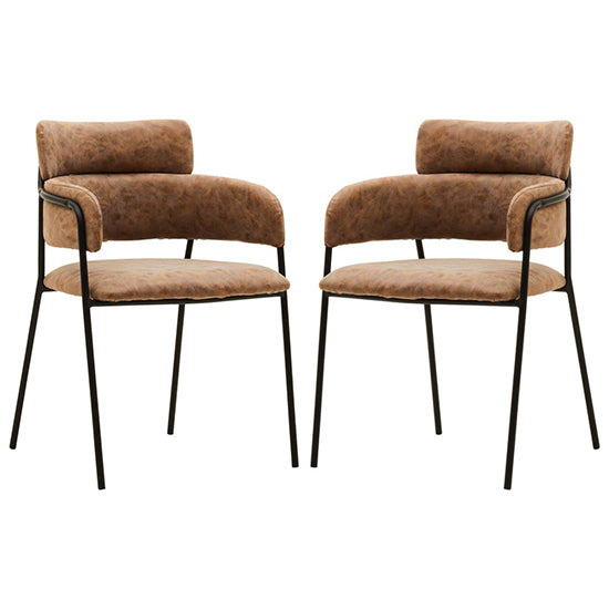 Tamzin Brown Faux Leather Dining Chairs In Pair