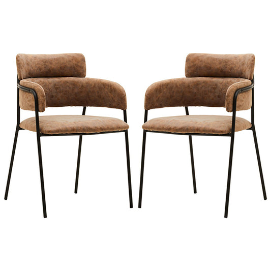 Tamzin Brown Faux Leather Dining Chairs In Pair