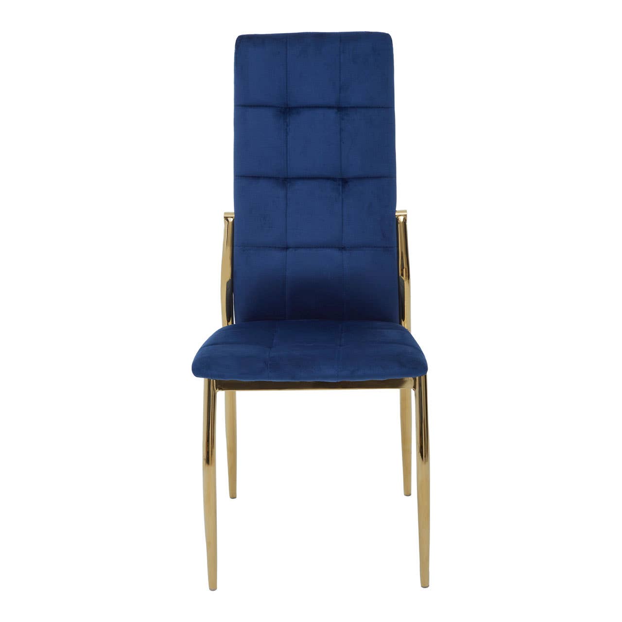 Tamzin Velvet High Back Dining Chair In Blue With Gold Legs