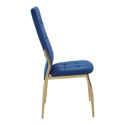 Tamzin Velvet High Back Dining Chair In Blue With Gold Legs