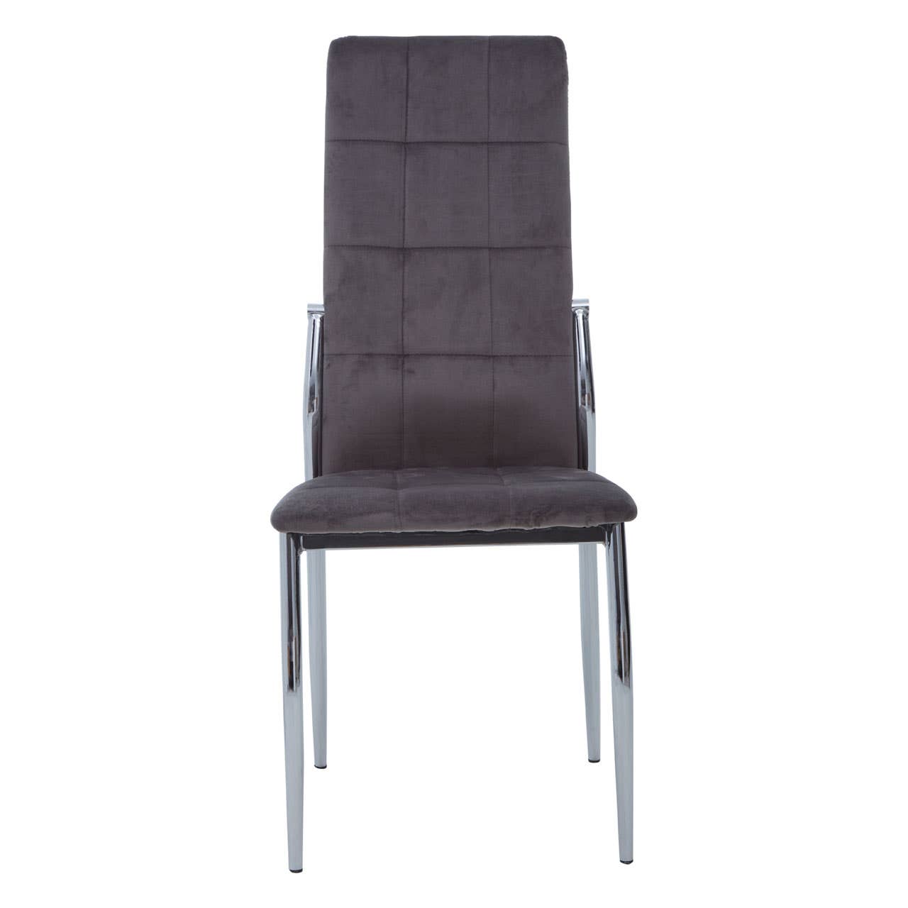 Tamzin Velvet High Back Dining Chair In Grey With Silver Legs