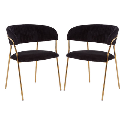 Tamzin Black Channel Dining Chairs With Gold Legs In Pair