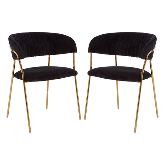Tamzin Black Channel Dining Chairs With Gold Legs In Pair