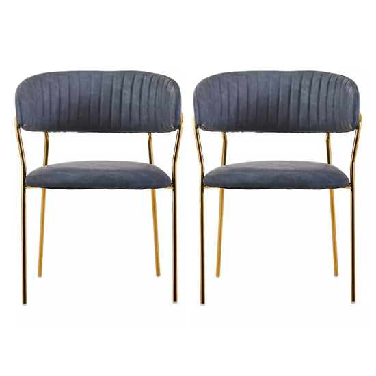 Tamzin Dark Grey Faux Leather Dining Chairs With Gold Legs In Pair
