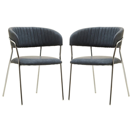 Tamzin Dark Grey Leather Curved Dining Chairs In Pair