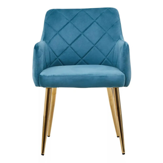 Tamzin Light Blue Velvet Angular Dining Chairs With Gold Legs In Pair