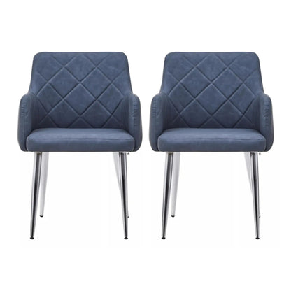 Tamzin Dark Grey Faux Leather Dining Chairs With Chrome Legs In Pair