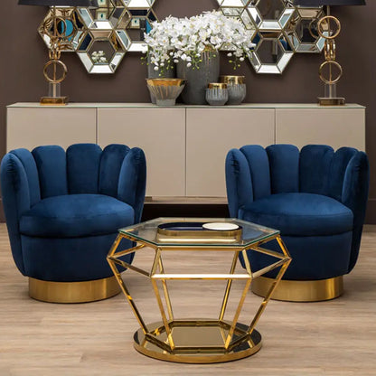 Beauly Velvet Tub Chair In Dark Blue With Gold Stainless Steel Base