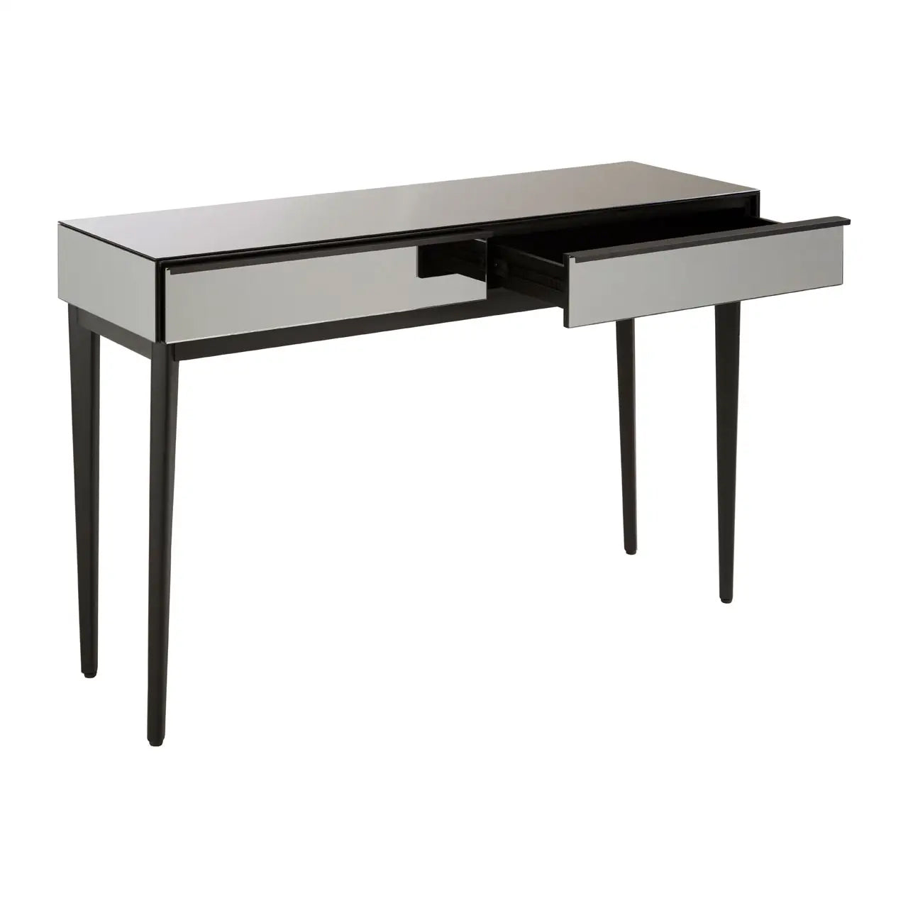 Rovigo Mirrored Glass Console Table With Black Wooden Base