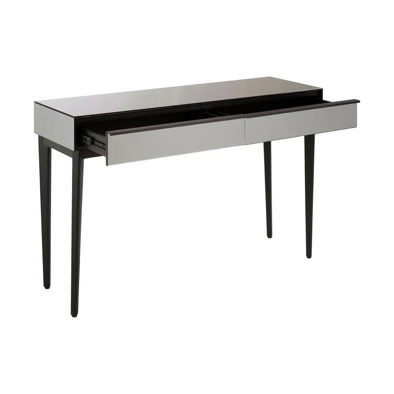 Rovigo Mirrored Glass Console Table With Black Wooden Base
