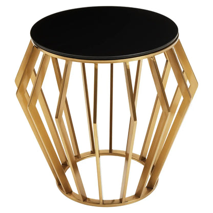 Ackley Round Black Glass Side Table With Gold Frame