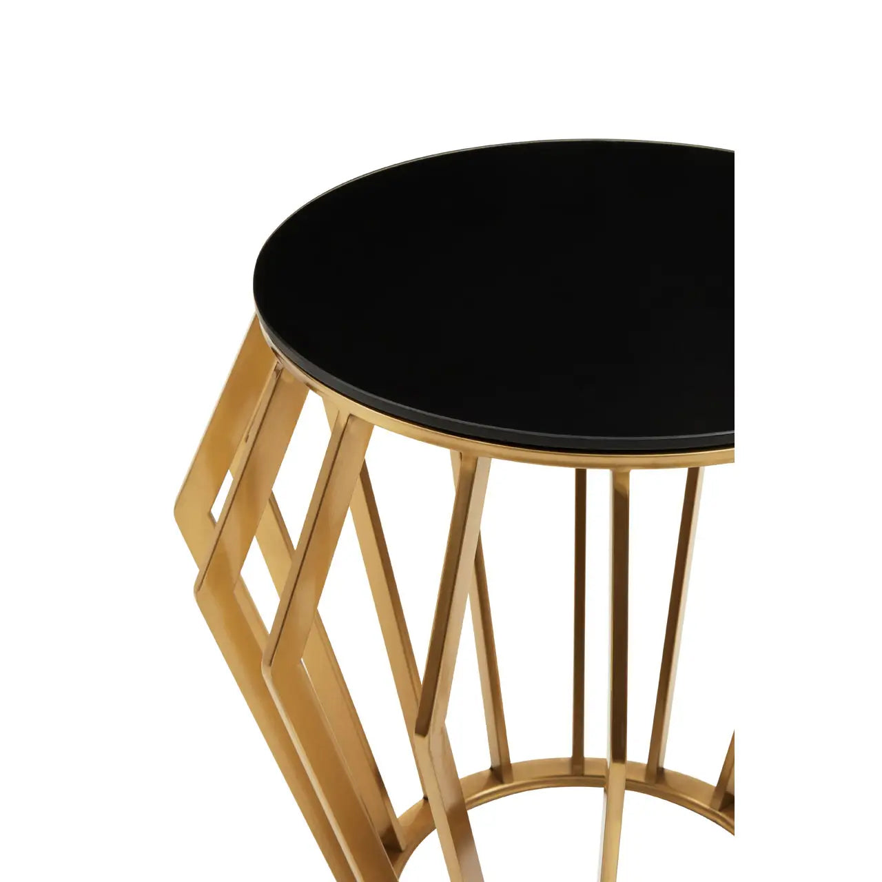 Ackley Round Black Glass Side Table With Gold Frame