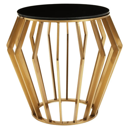 Ackley Round Black Glass Side Table With Gold Frame