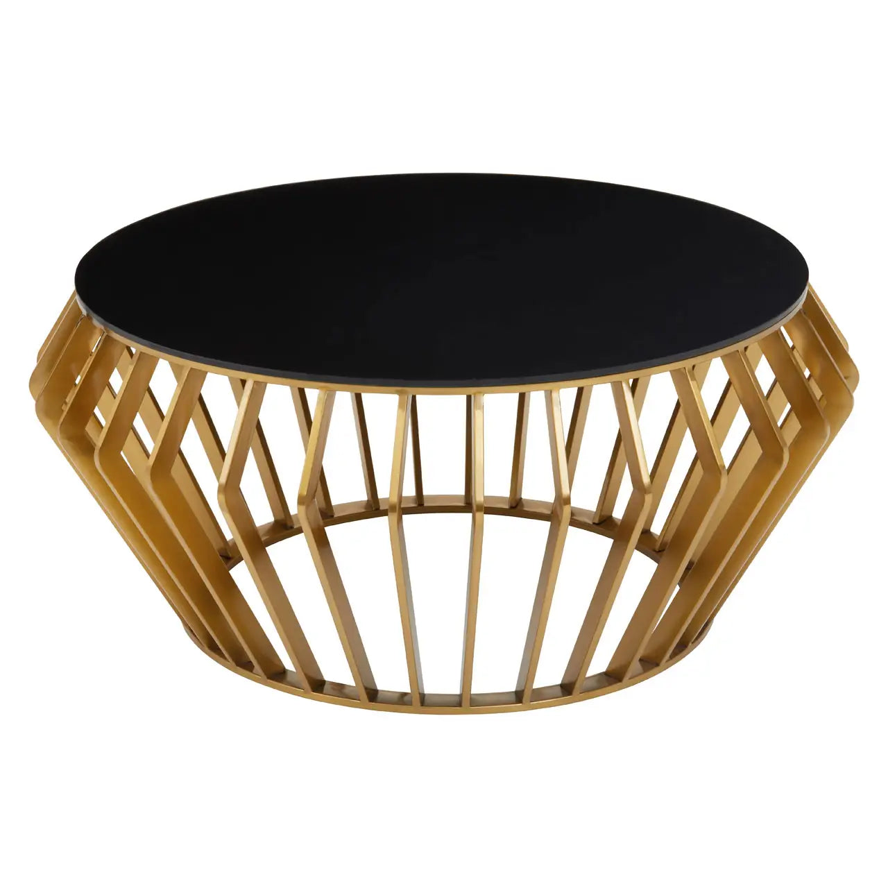 Ackley Round Black Glass Coffee Table With Gold Frame