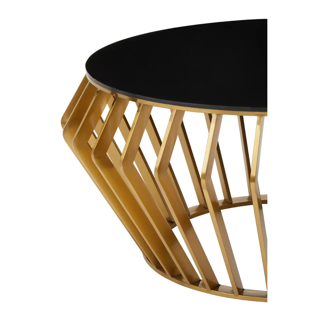 Ackley Round Black Glass Coffee Table With Gold Frame
