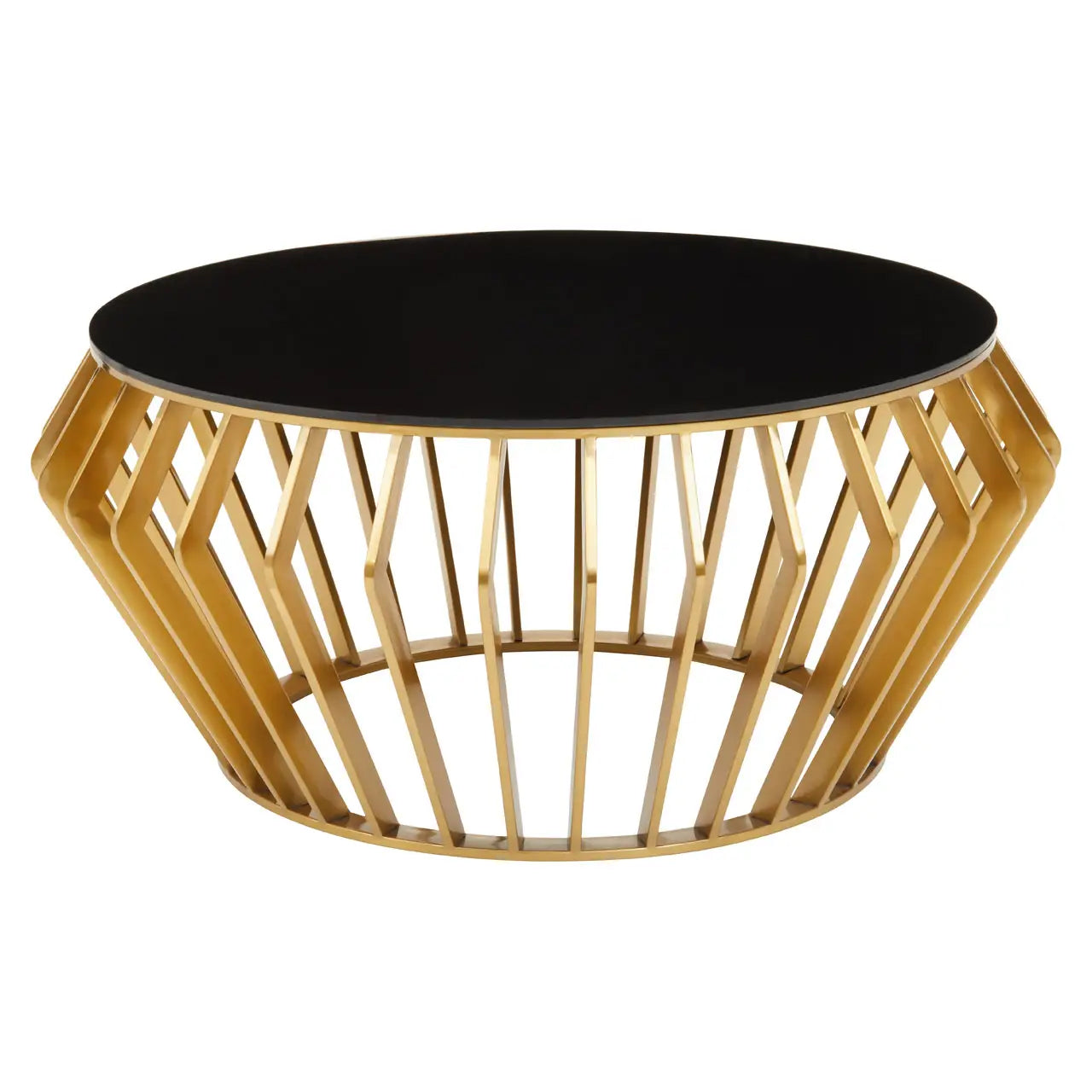 Ackley Round Black Glass Coffee Table With Gold Frame