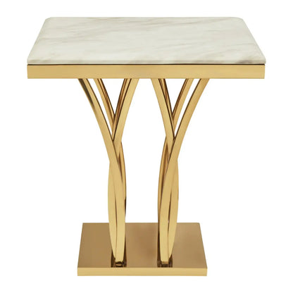 Arenza White Marble Side Table With Gold Base