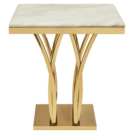 Arenza White Marble Side Table With Gold Base