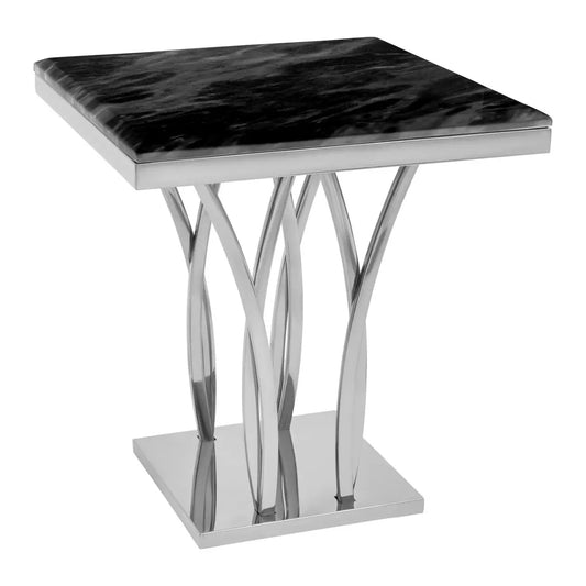 Arenza Black Marble Side Table With Silver Base
