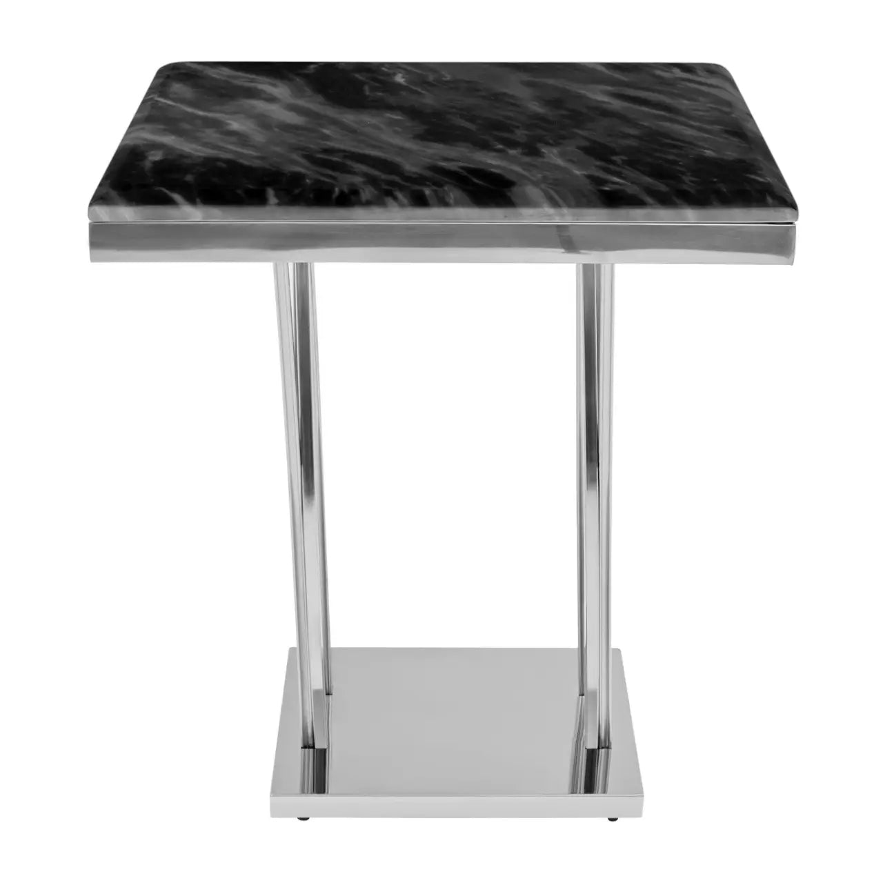Arenza Black Marble Side Table With Silver Base