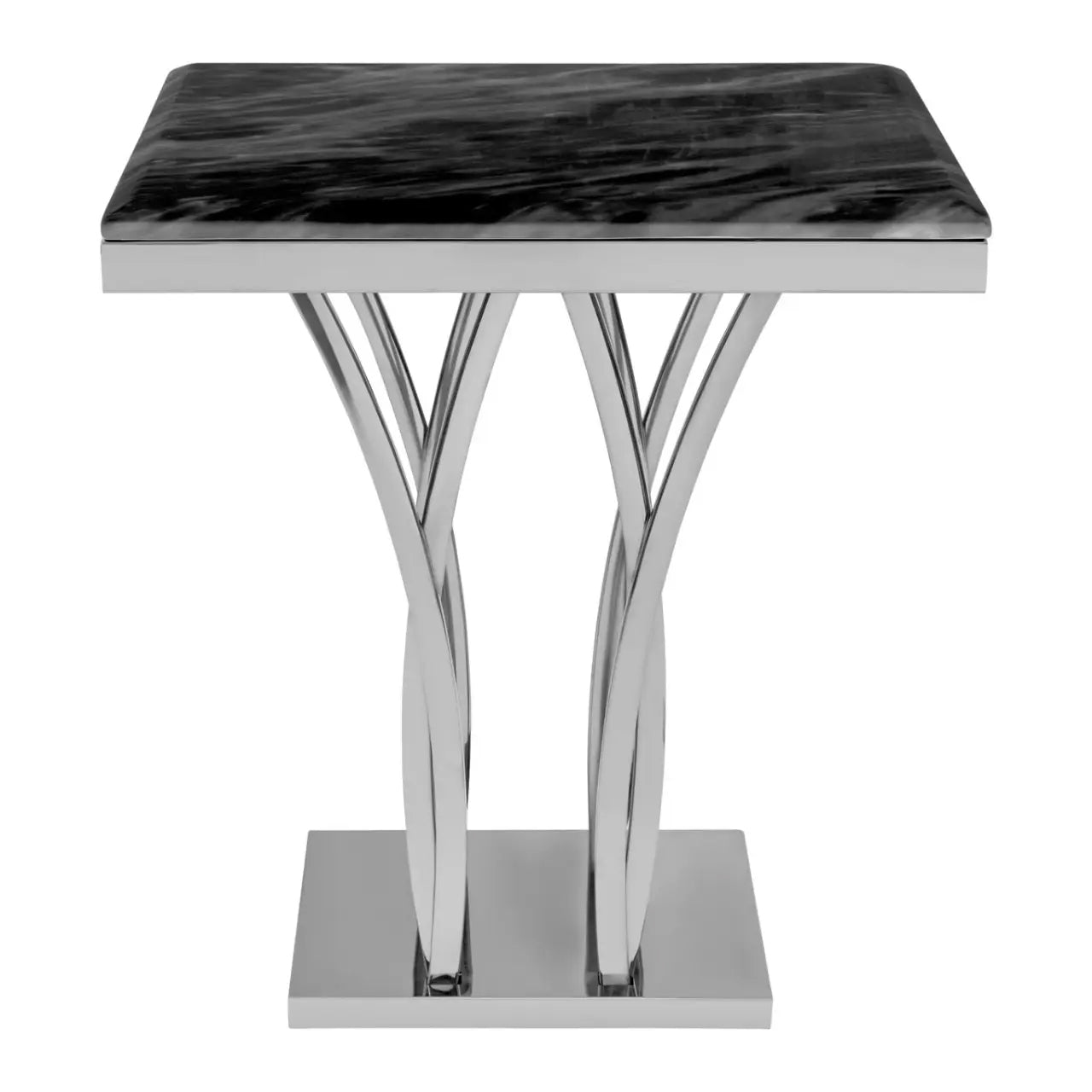 Arenza Black Marble Side Table With Silver Base