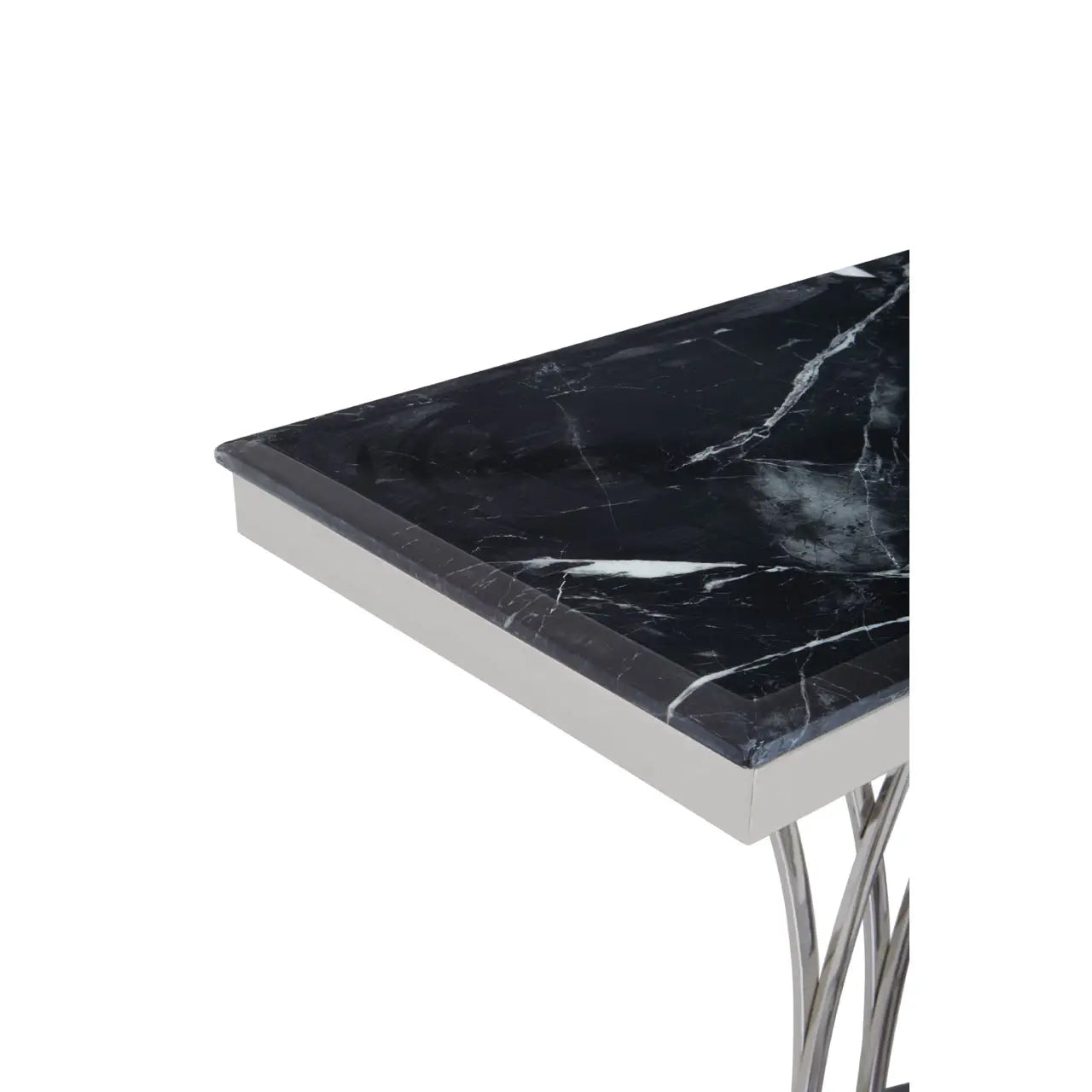 Arenza Black Marble Console Table With Silver Base