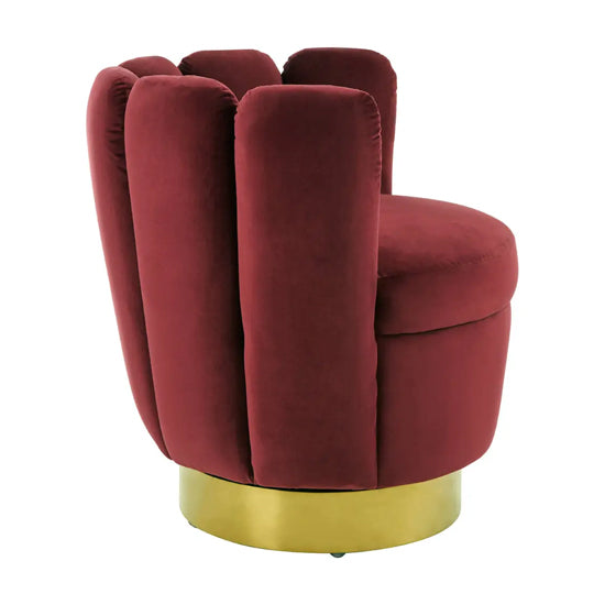 Beauly Velvet Tub Chair In Wine With Gold Stainless Steel Base