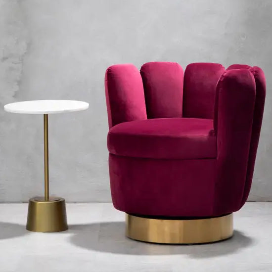Beauly Velvet Tub Chair In Wine With Gold Stainless Steel Base