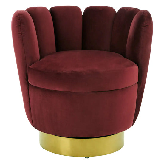 Beauly Velvet Tub Chair In Wine With Gold Stainless Steel Base