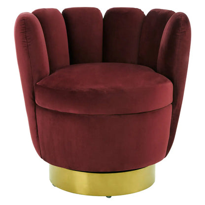 Beauly Velvet Tub Chair In Wine With Gold Stainless Steel Base
