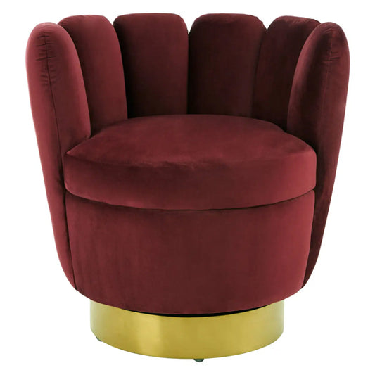 Beauly Velvet Tub Chair In Wine With Gold Stainless Steel Base