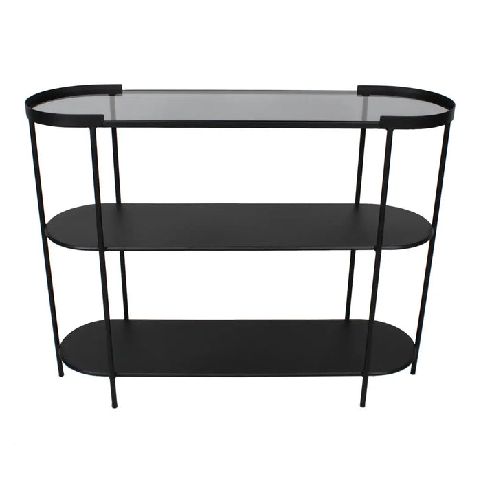 Trento Glass Top Console Table With Metal Frame In Black