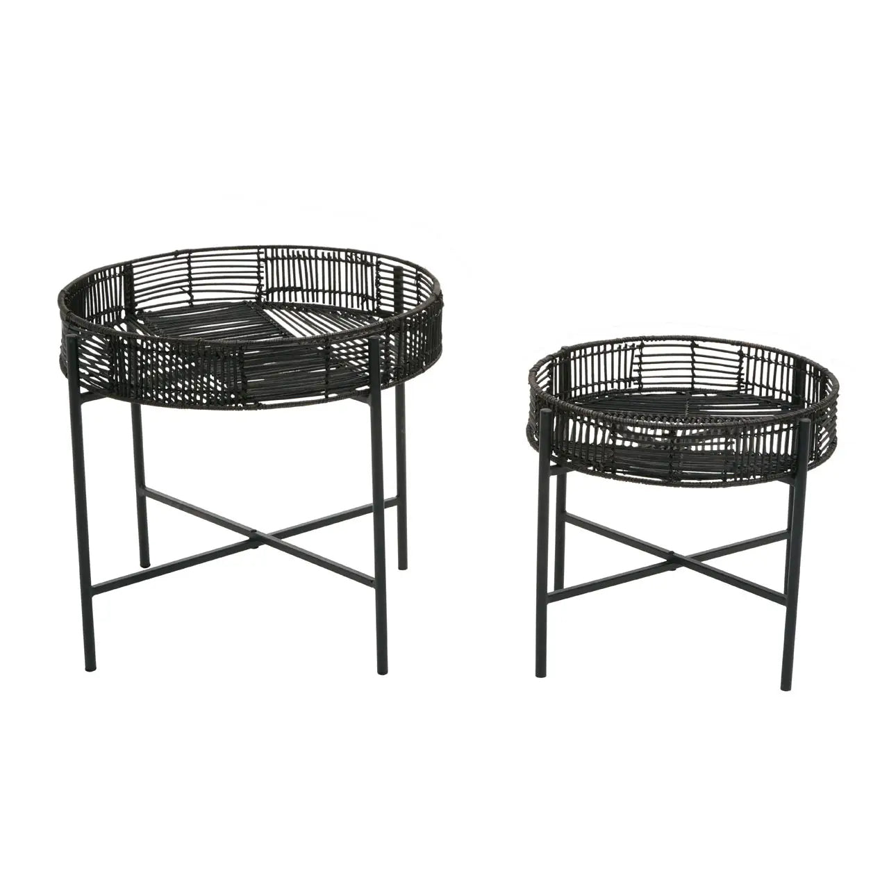 Batu Rattan Set Of 2 Side Tables In Black