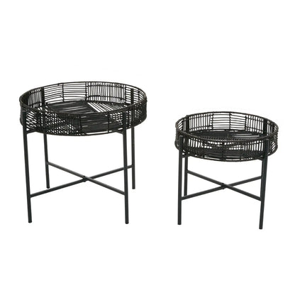 Batu Rattan Set Of 2 Side Tables In Black