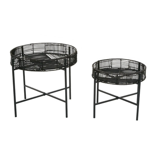 Batu Rattan Set Of 2 Side Tables In Black