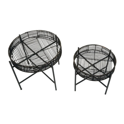 Batu Rattan Set Of 2 Side Tables In Black