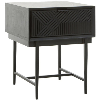 Jakara Wooden Side Table In Black With Metal Base
