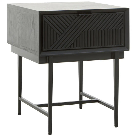 Jakara Wooden Side Table In Black With Metal Base